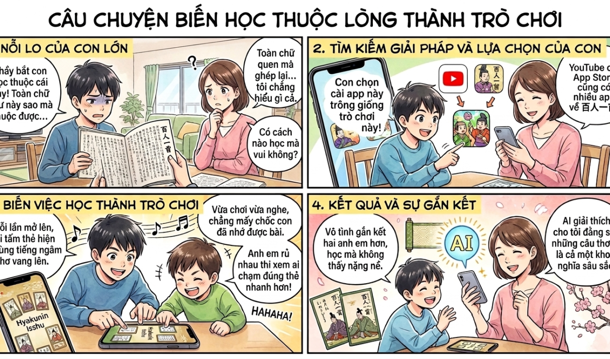 中2) Từ “bài học khô khan” đến trò chơi cuốn hút: Hành trình giúp con chinh phục 百人一首